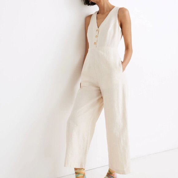 Madewell Pants - Madewell Linen-Blend Sleeveless Button-Front Jumpsuit Size 4